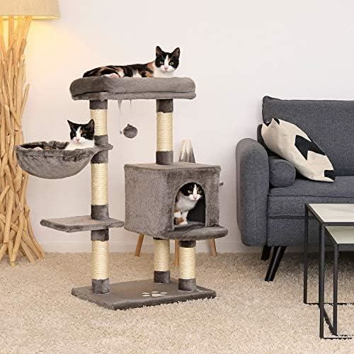 Arbre à chat lionto - arbre à grimper griffoir pour chat - hauteur 93 cm - gris foncé