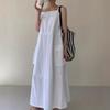  Vintage Elegant Slip Dress for Women, Summer Design with Large Pockets, Drawstring Long Skirt