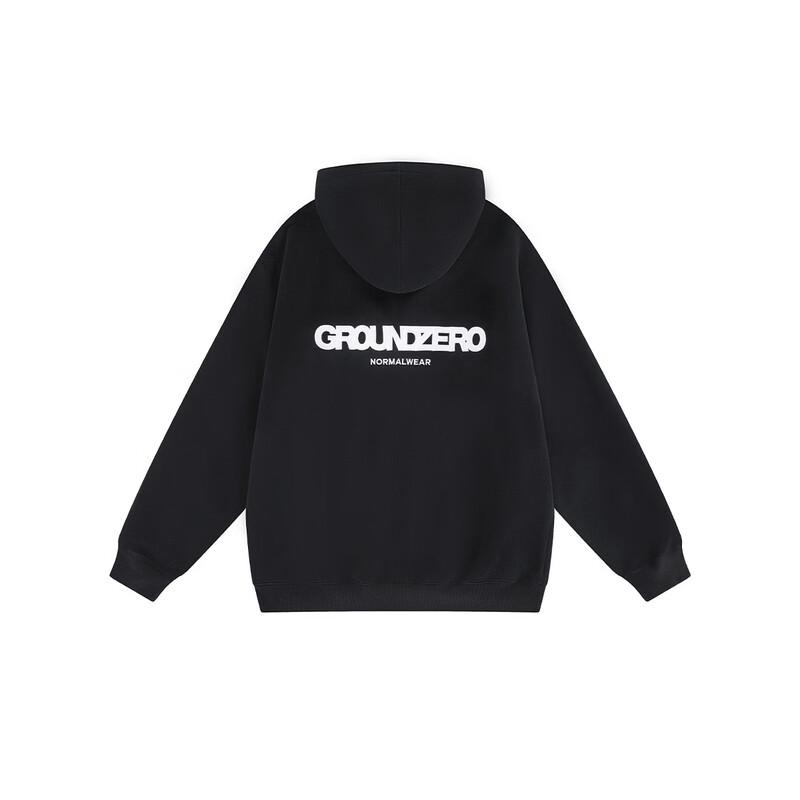 GROUND ZERO Unisex Embroidered Two-Way Zip Hooded Sweatshirt