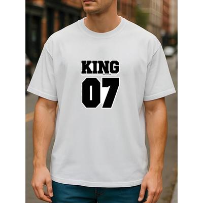 Europäische Größe ,Weißer Alphanumerischer Druck | Einfaches und Modisches Herren-T-Shirt mit Rundhalsausschnitt, Lässiger Stil, Mittlere Dehnbarkeit, Frühlings-Neuzugang