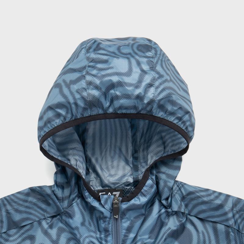 Emporio Armani EA7 SS22 Patterned Letter And Number Print Hooded Zip Casual Jacket Men Jackets Blue 3LPB11-PN2TZ-2508