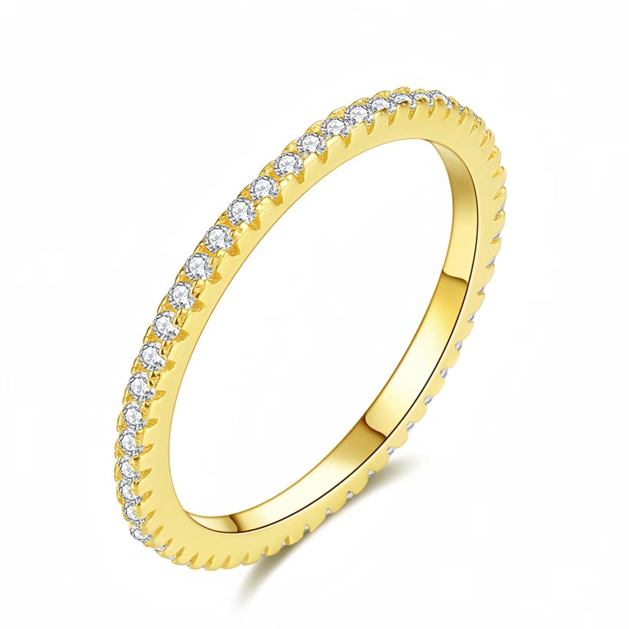

Bamoer 925 Silver Simple Gold Plated Finger Ring Full Zircons for Women Dazzling Stacking Rings Jewelry Party Gift 6 жёлтый