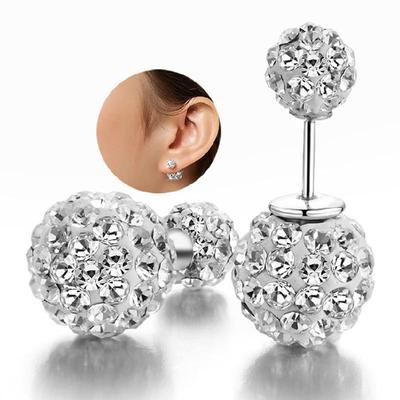 Temperament Female Ear Studs Guitar Instrumental Silver Plated Ear Rings Shambhala Rhinestone Double Bead Stud Earrings One Style for Dual-Wear