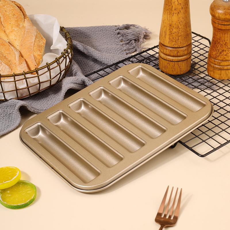 6-Cavities Biscuit Stick Mold Non-Stick Carbon Steel 3D Cylinder Muffin Long Strip Cake Mold Kitchen Baking Tools