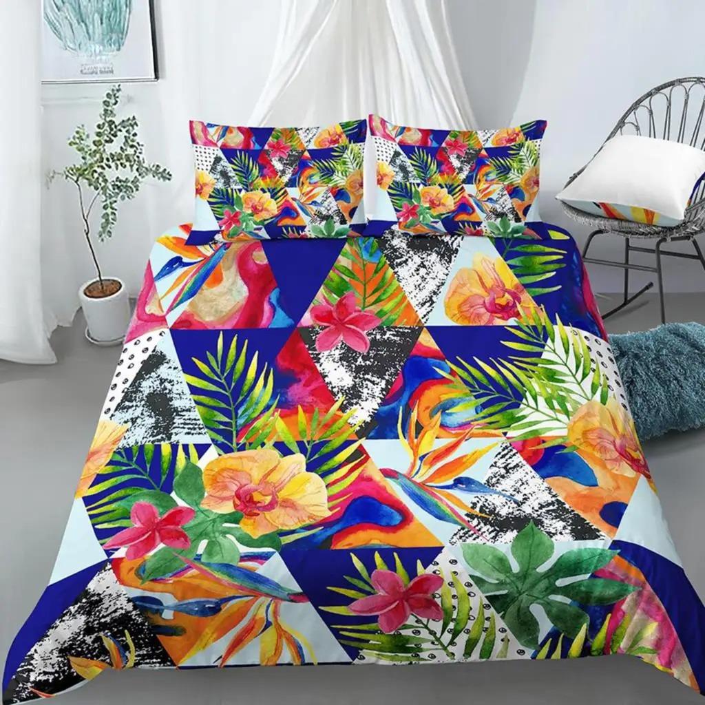 Tropical Birds Duvet Cover Watercolor Hummingbird Flowers Twin Bedclothes Exotic Wildlife White Abstract Polyester Qulit Cover