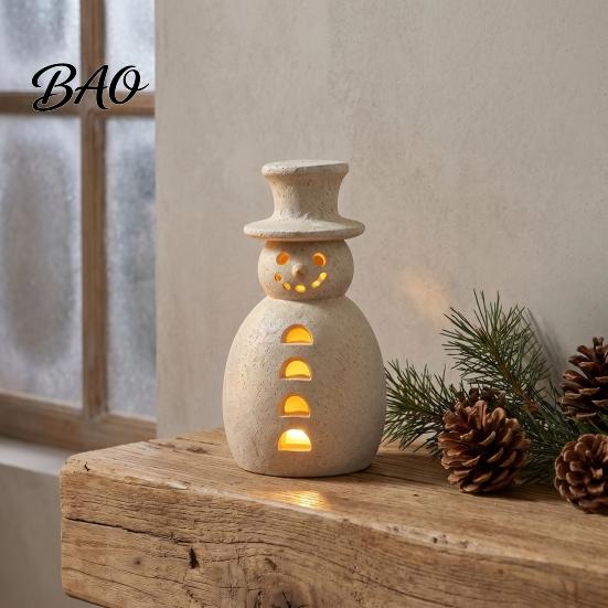 Christmas Snowman Statue Decorative Light, LED Light-up Hollow Figurine, Figurine with Lights Resin Night Lamp for Holiday Party Tabletop Decor