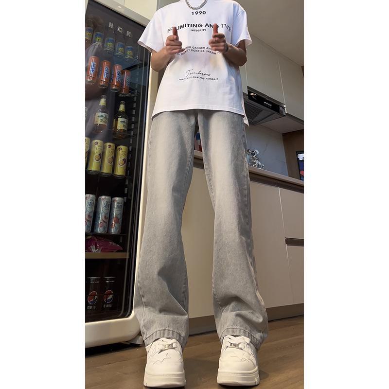 Light Blue Men's Flared Machete Jeans - Versatile American High Street Style, Straight Leg Summer Pants.