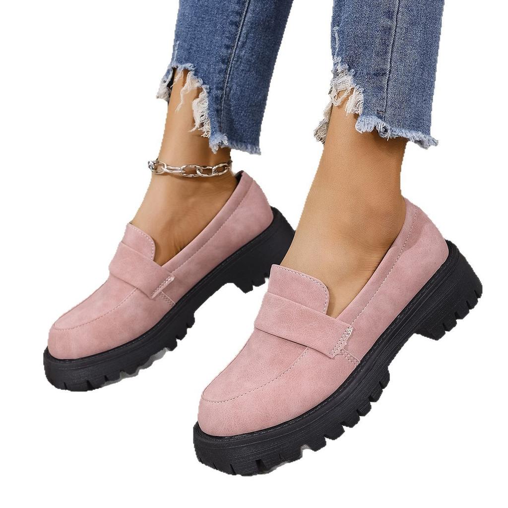 Wiosenne nowe małe skórzane buty na jeden pedał damskie retro platformowe casualowe wszechstronne pojedyncze buty