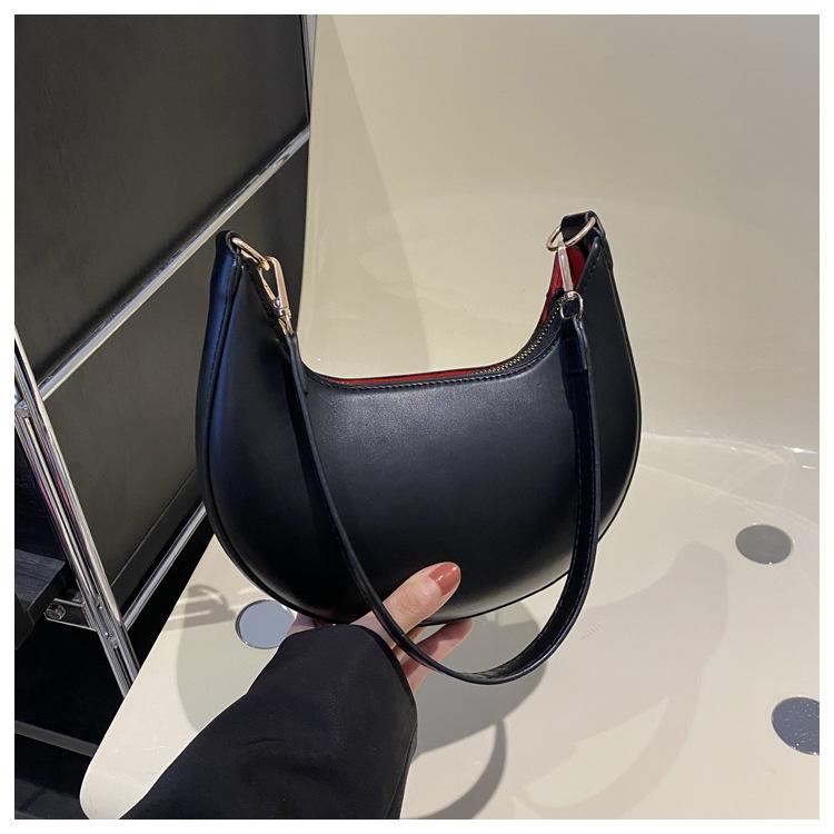 Retro-Stil Kunstleder Halbmond-Schultertasche für Damen Minimalistische Crossbody-Handtasche KTB