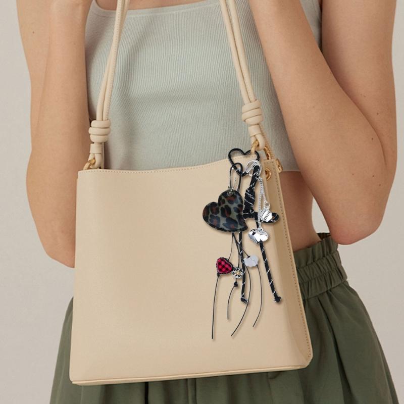 PU Bows Heart Keychain Charm Elegant Bag Accessory Gift For Women Girls Lightweight Bag Pendant For Purse Keys Phone