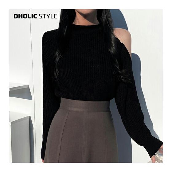 One-shoulder cut-out knit, p627621 Women s [tops] Tops, long sleeves, knit, round neck, cut-out, one-shoulder, adult, casual, spring, autumn, STYLE,