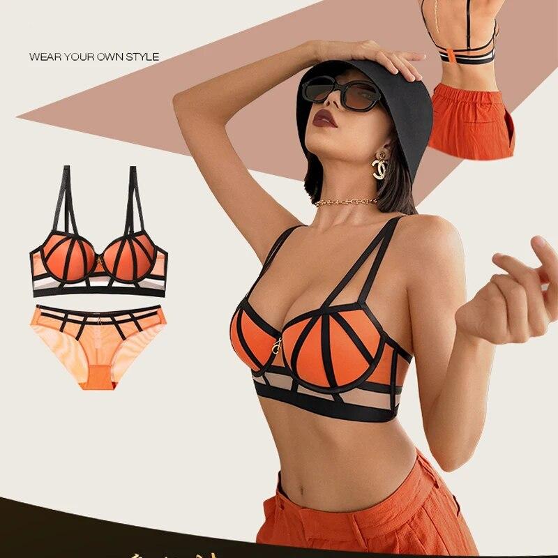 Fashion Brand Women's Underwear Set Sexy Hollow Push Up Bra Set Romantic Rose Lace Lingerie Classic Bandage Plus Size Brassiere