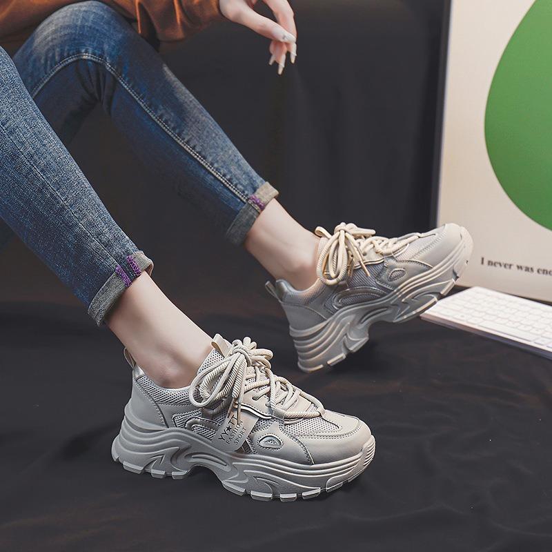 In mesh low-top dad shoes spring new breathable student sports heightening casual shoes