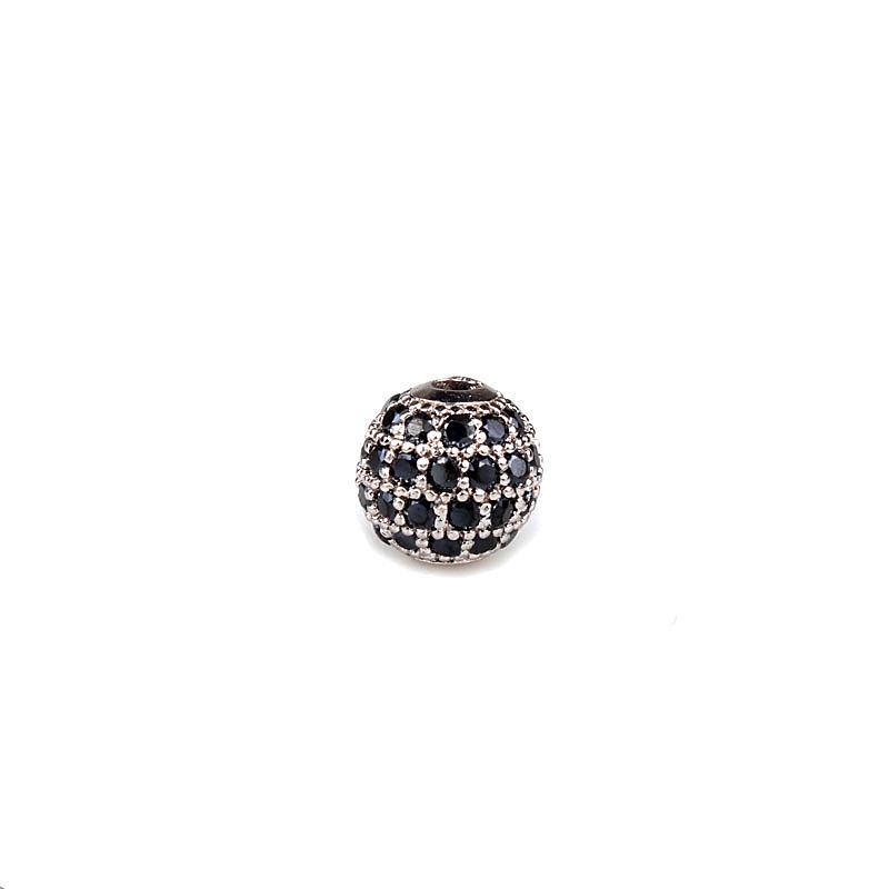 10mm Micro-Paved Zircon Copper Beads for DIY Jewelry - Black and White Round Ball Accessories