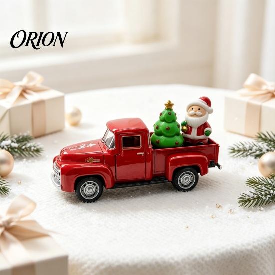Pickup Truck Figurine Christmas Figurine, Vintage Car Statue with Santa Claus, Decor Tree, Snowman, Miniature Alloy Vehicle Ornament for Holiday Party