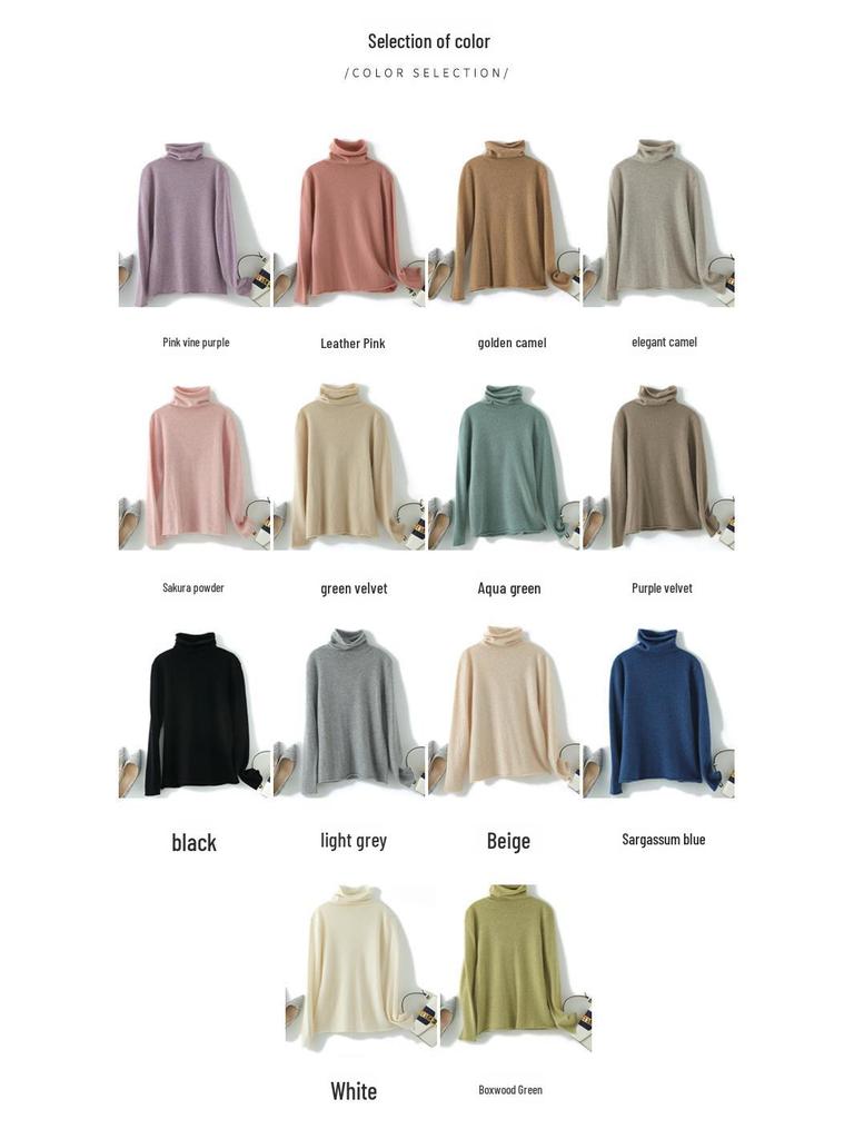 Dámský silný kašmírový rolák - Vysoký límec, Volný střih, Dlouhý rukáv, Jednobarevný, Ideální na podzim a zimu.