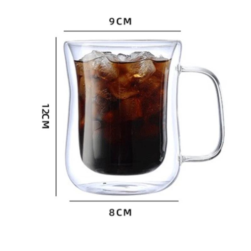 Double Wall Glass Cup Heat-resistant High Borosilicate Glass Coffee Cup with Handle Latte Espresso Tea Beer Drinkware Coffeeware