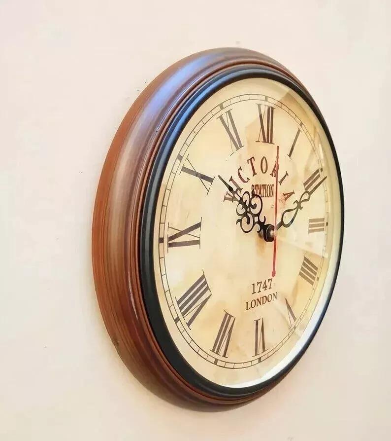 Unique Wooden Wall Clock for Home & Office (Brown)-12 inch Vintage