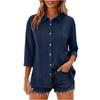 Summer New Women's Casual Tops Three-quarter Sleeve Solid Color Lapel Cotton and Linen Loose Shirt