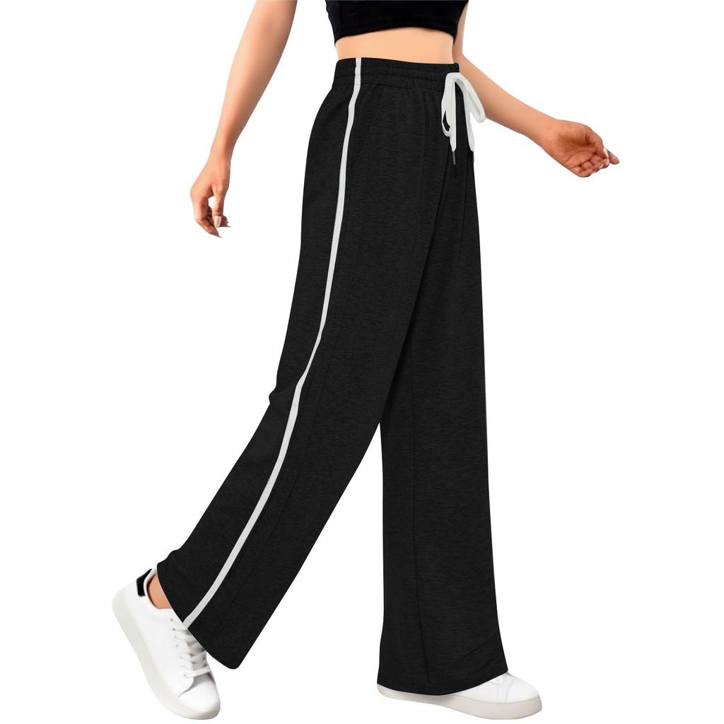 Dame Vide Ben Joggebukser Casual Høy Midje Løse Rette Treningsbukser Snøring Sport Joggebukser Med Lommer