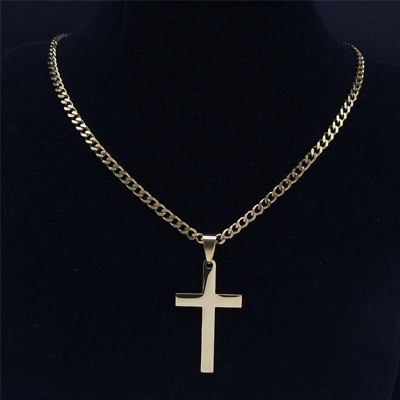Christian Hip Hop Stainless Steel Jesus Cross Chain Necklace for Women Men Gold Color Statement Necklace Jewelry Collier Croix