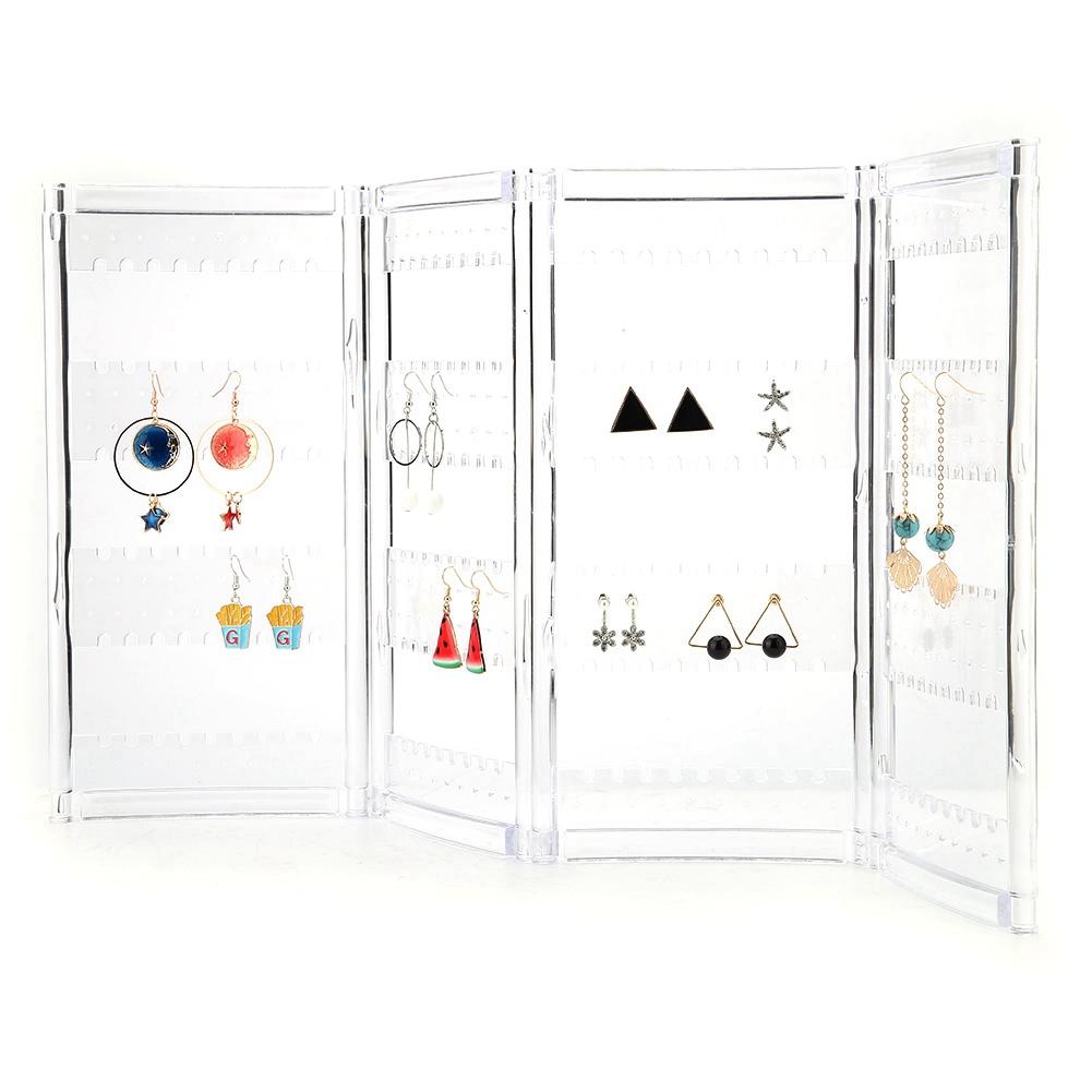 Foldable 4-Panel Jewelry Holder Earrings Display Stand Ear Studs Storage Rack   (Black)