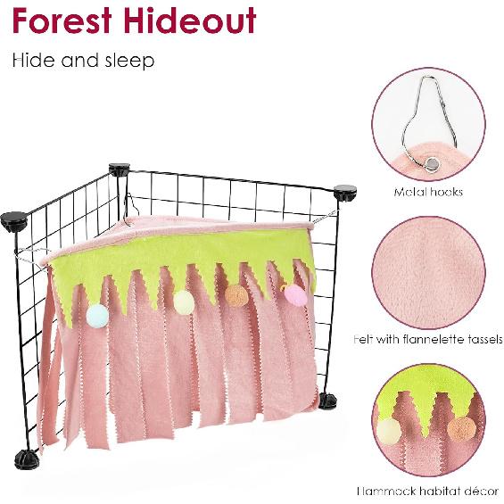 Forest Cage Corner Hideout, Pets Corner Hideout for Guinea Pigs, Rabbits, Ferrets, Chinchillas, Gerbils, Hedgehogs (Pink)