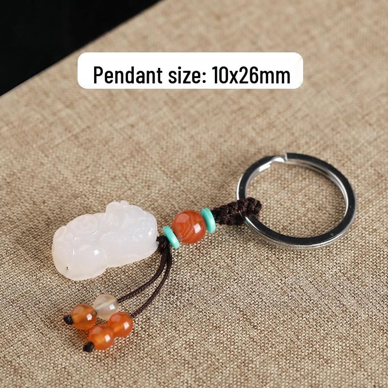 Chalcedony Pixiu Wealth Keychain & Agate Peace Buckle Pendant
