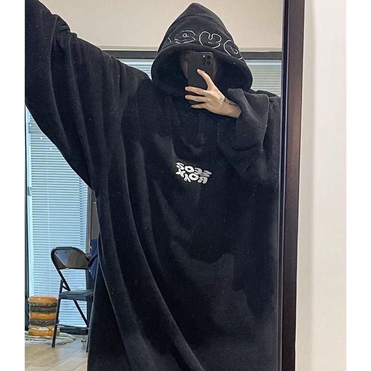 

Женская зимняя теплая ночная сорочка большого размера, флисовый толстый ленивый халат с капюшоном, свободная оверсайз длинная ночная сорочка, ночная пижама XXXXL чёрный