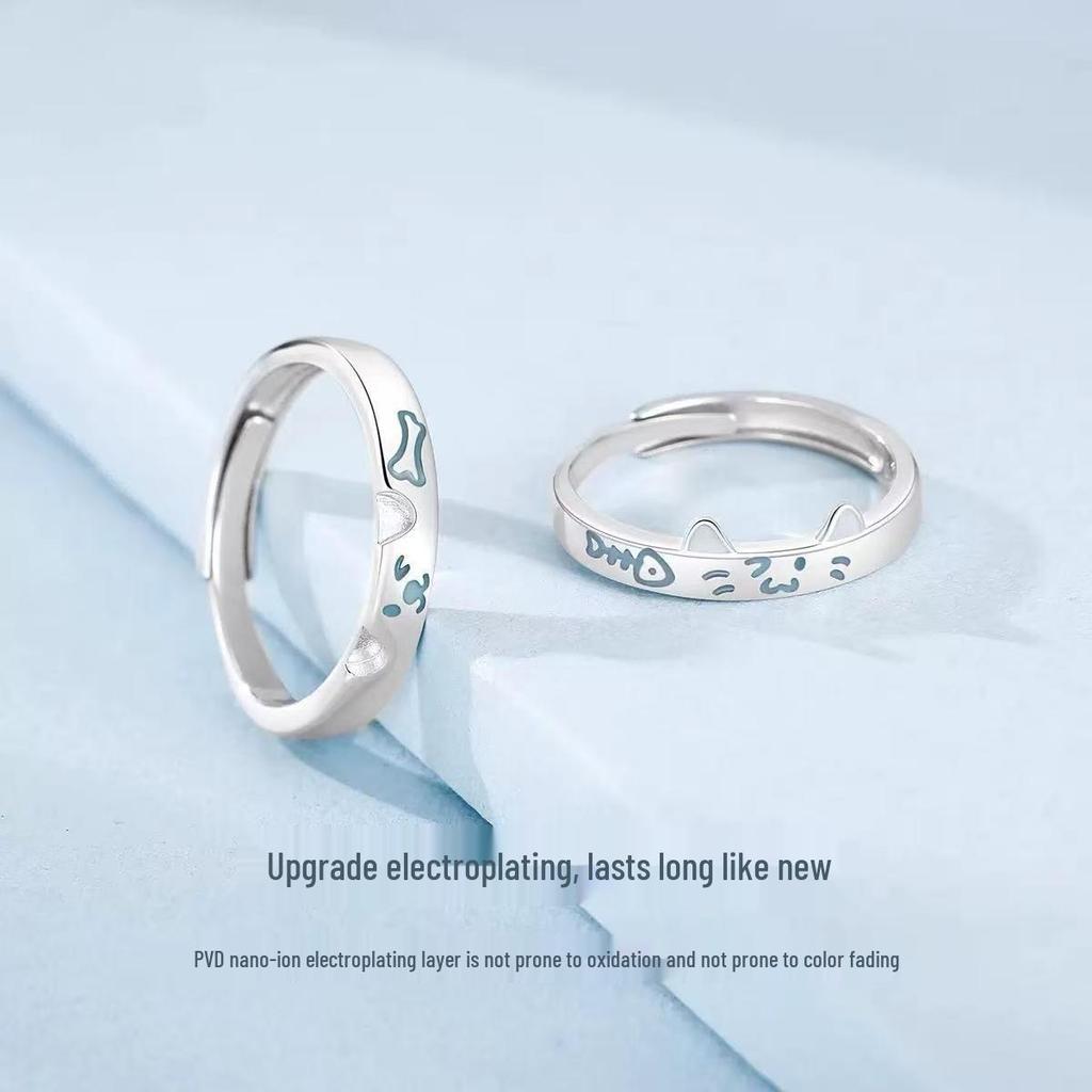 Luminous Kitten & Puppy Couple Rings: Cute Animal Cartoon Design, Glowing Gift Pair