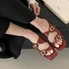 Fashion Metal Buckle Decoration Low Heels Women Slippers 2025 Fashion Square Toe Open Toe Sandals Casual Versatile Ladies Beach Sandals