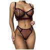 Women Sheer Mesh Lingerie Set with Embroidered Heart Pattern Adjustable Straps Underwire Bra and Matching Panties Lingerie Set for Intimate Wear