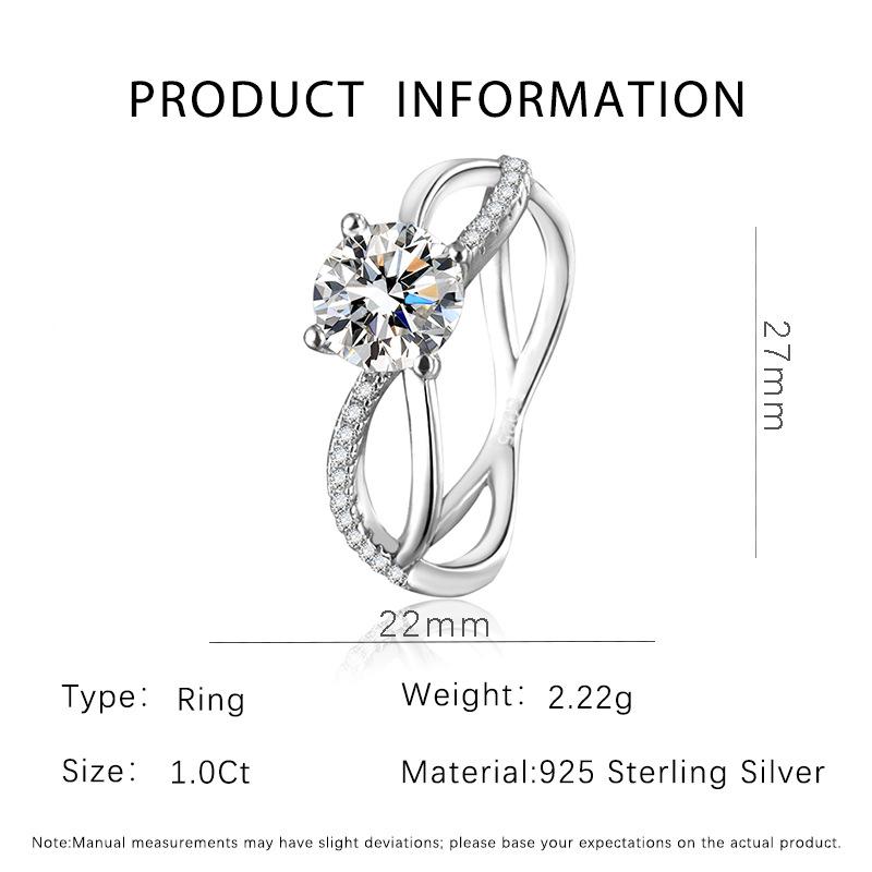 925 Sterling Silver Four-Prong Moissanite Crown Ring for Weddings and Proposals Size 8