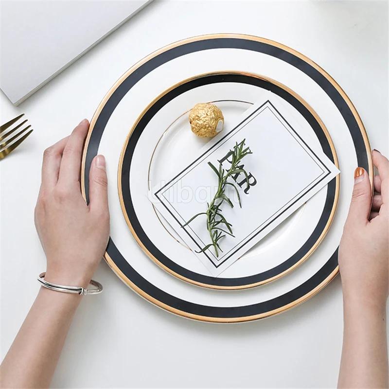 Western style steak plate Salad plate Table setting Dishes European style light luxury black shining Phnom Penh ceramic plate