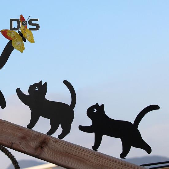 Zahradní cedule s kočkami, kovové sochy s černými siluetami koček, odpuzující ptáky, venkovní dekorace, cedule s kočkami pro matky a děti, dekorace na dvůr a trávník.