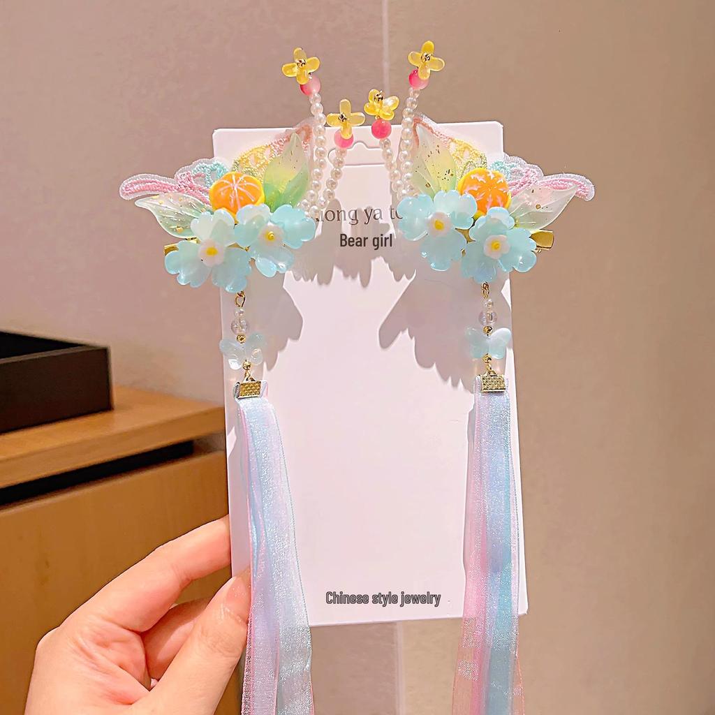 Mid-Autumn Hanfu Fairy Hair Clip - Women's & Children's Ancient Style Floral Tassel, Sweet Accessory for Girls