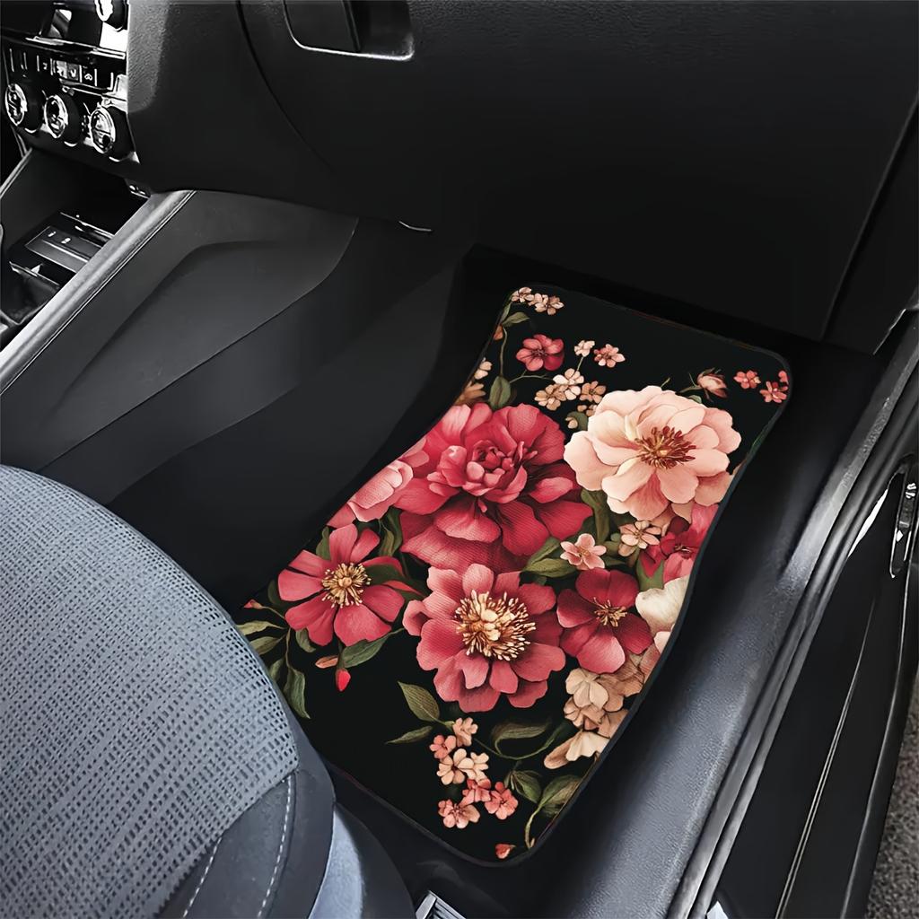 Set of 4 Car Mats Featuring Ethnic Designs with a Vintage Look, Fashionable And to Maintain, Compatible with Different Vehicle Models
