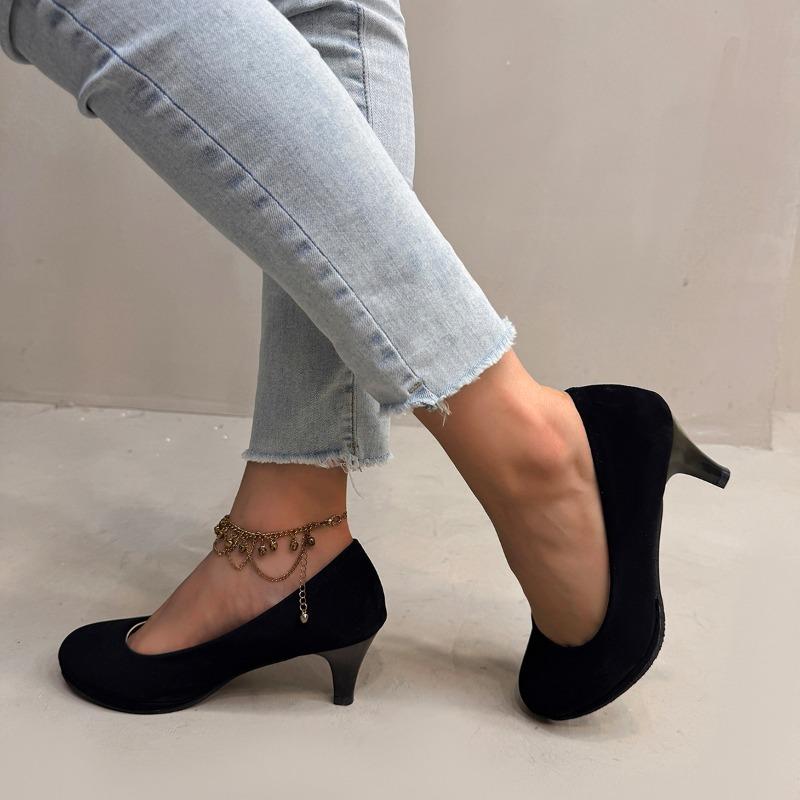 Fashionable Korean Style Round Head Solid Color Velvet High Heel Professional Work Shoes for Women Spring Autumn New Arrival