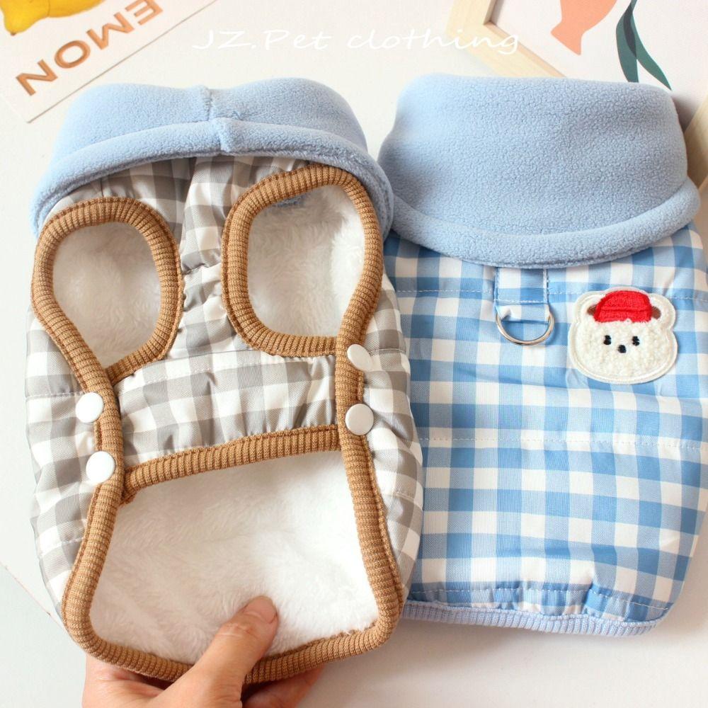 Fashion Cute Grid Pet Dog Clothes Cat Clothes with Warm Jacket Puppy Clothes Vest Winter Warm Thickened Teddy Bear Coat Winter