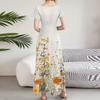Women's Summer Floral Print V Neck Short Sleeve Maxi Dress Flowing A-Line Maxi Dress Bohemian Holiday Beach Dress