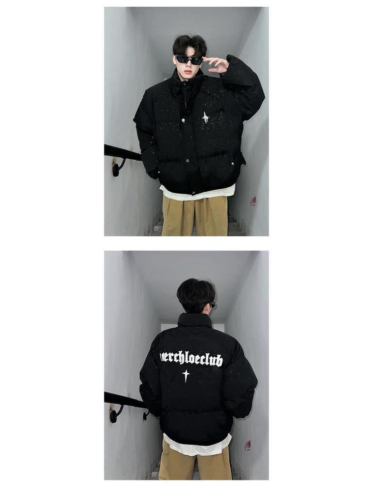 2024 Men's Full Sky Star Warm Cotton Jacket - Thickened, Loose Fit, American High Street Style Casual Winter Outerwear