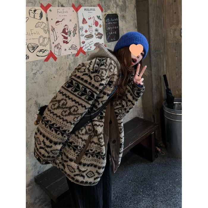 Экологичное осенне-зимнее ретро-пальто из плюша с шерстью ягненка M