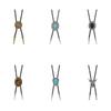 Vintage Artistic Bolo Tie Necklace Antique Silver Round Disc Retro Tie Necklace Turquoise Inlaid Personality
