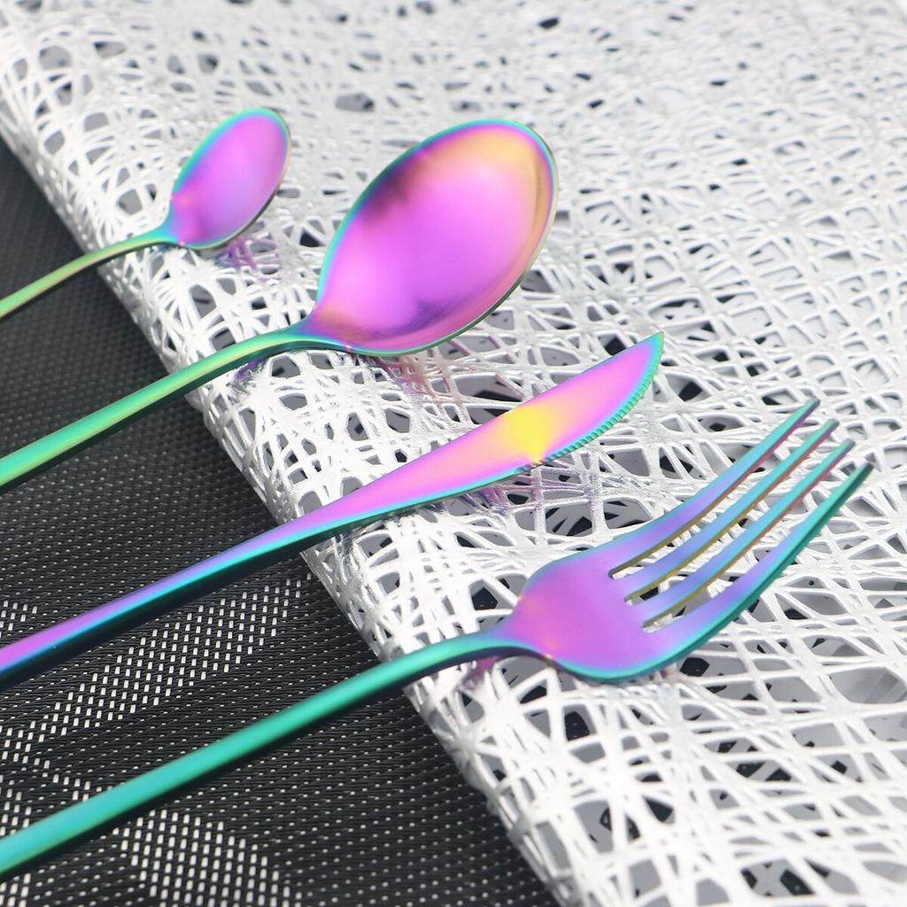 6Pcs/Set Colorful Dinnerware Cutlery Set Matte Knife Dessert Fork Spoons Flatware Silverware Stainless Steel Party Tableware Set