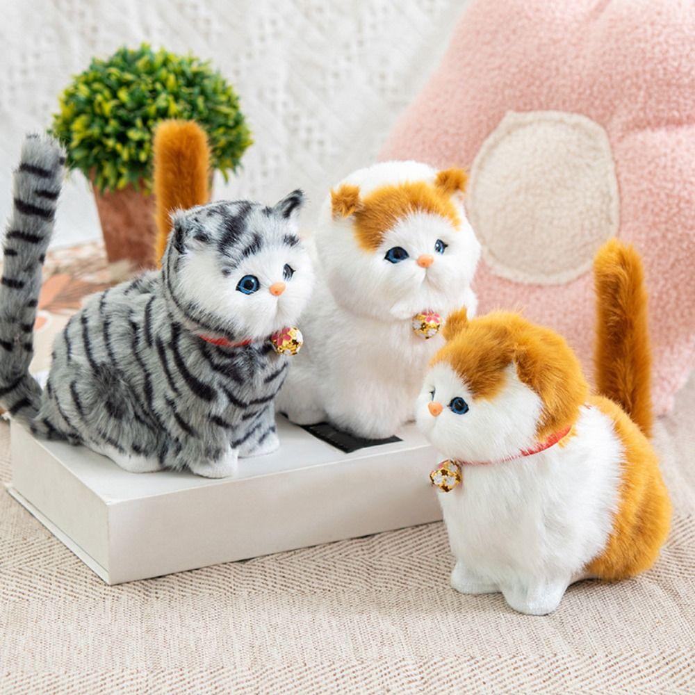 Fluffy Simulation Cat Plush Toy Cute Imitation Cat Plush Doll Plush Cats with Sound  Easter Gifts