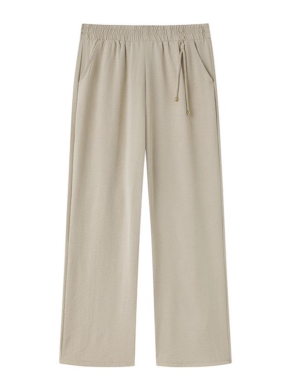 Mom's Summer 2026 Ice Silk High-Waisted Cropped Wide-Leg Pants for Women - Thin, Casual, Chinese Style.