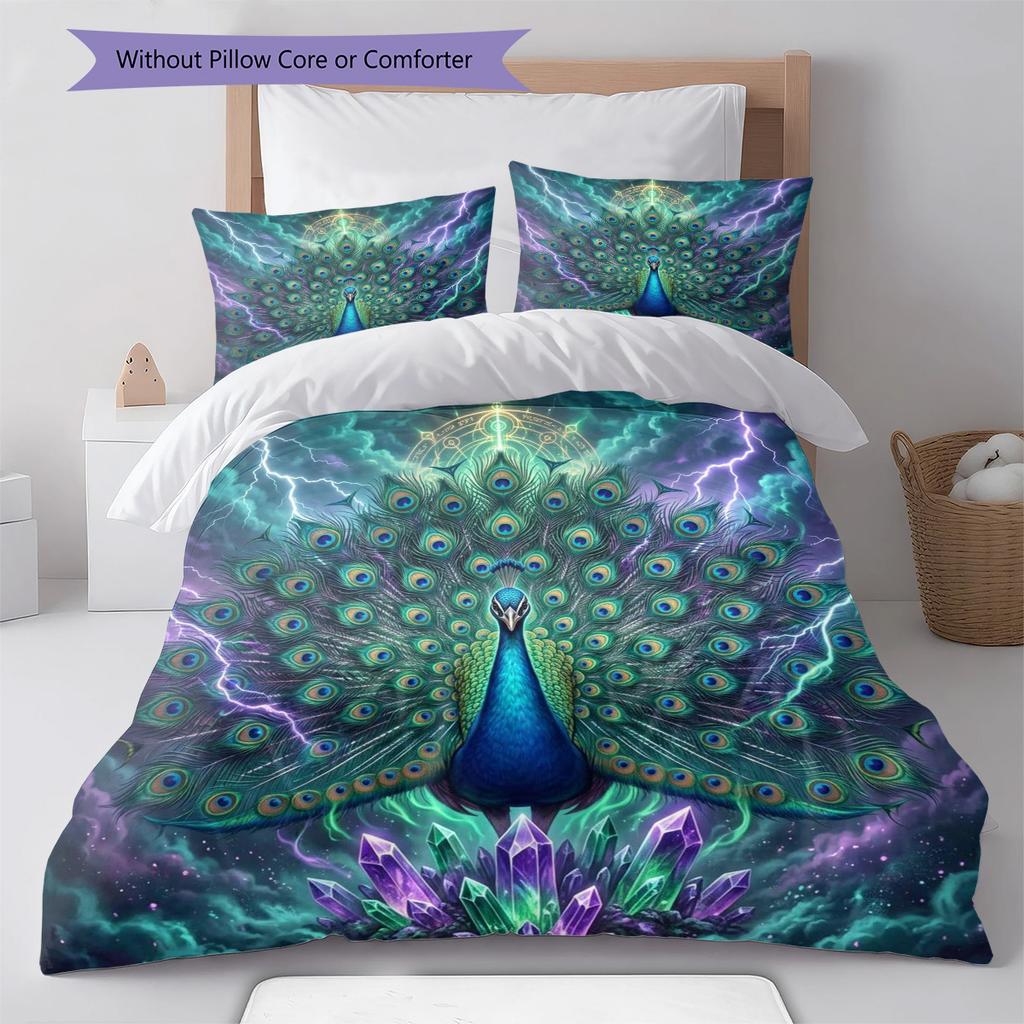 Peacock Pattern Bedding Quilt Set Quilt Cover Pillowcase Home Decoration Birthday Gift (1 * Duvet Cover + 2 * Pillowcase, Without Core)