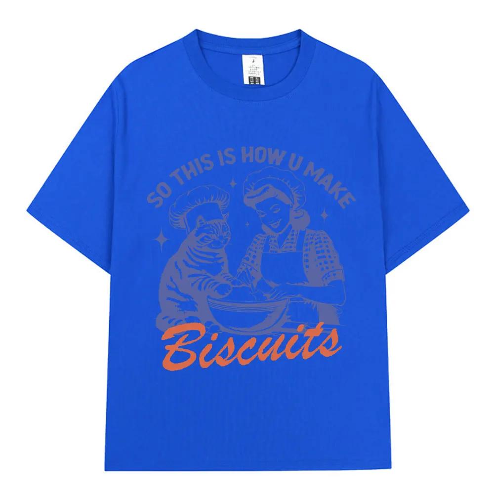 2025 Summer new Funny Cat Baking Stem Printed T-shirt 100% cotton casual loose oversized short sleeve men's T-shirt