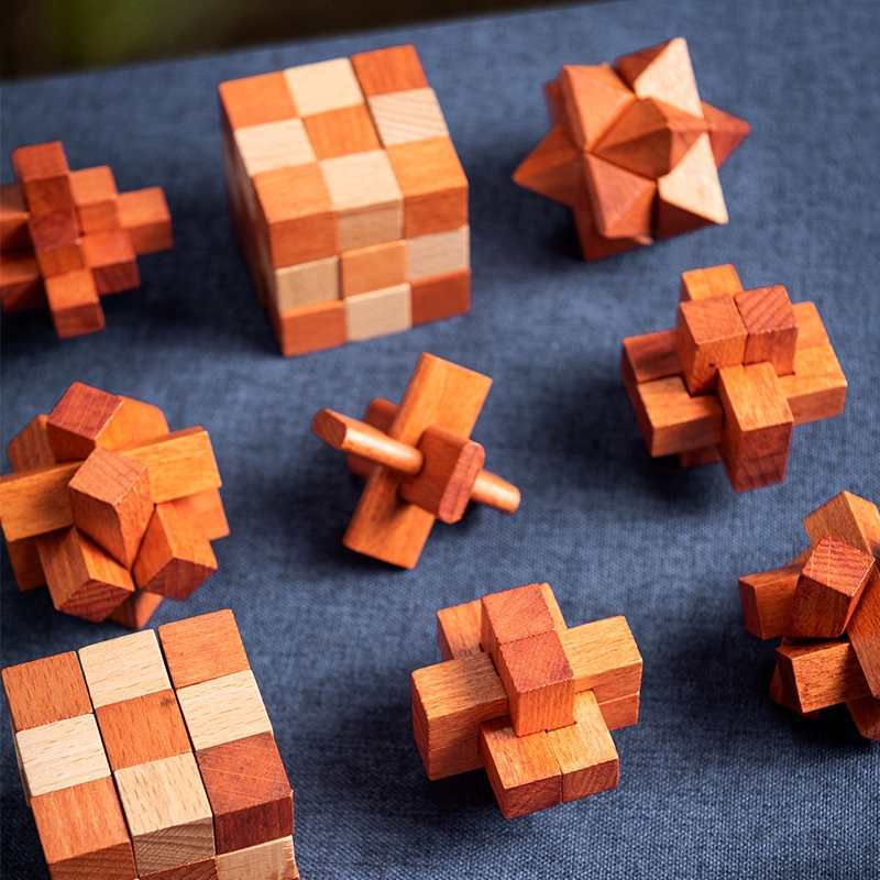 Magic IQ Lu Ban Locks Puzzles Boxes Set For Kids Adults Unlock Interlocking Wooden Brain Teaser Educational Toys Gifts