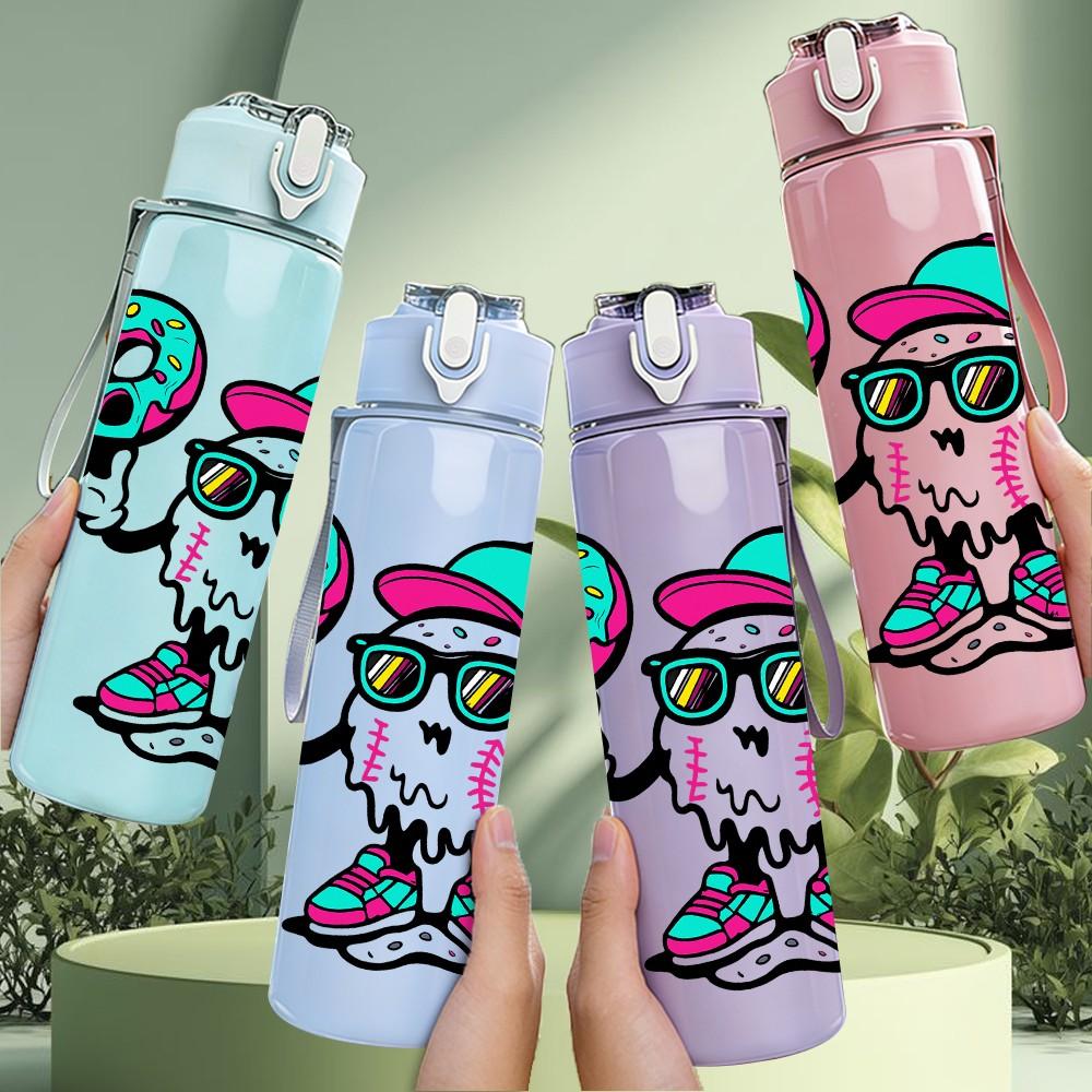 1PC Skateboard Puppy Cartoon Kid Pattern 750ml Color Plastic Sports Water Bottle Leakproof Flip Straw Lid Suitable for Sports Office Home Use